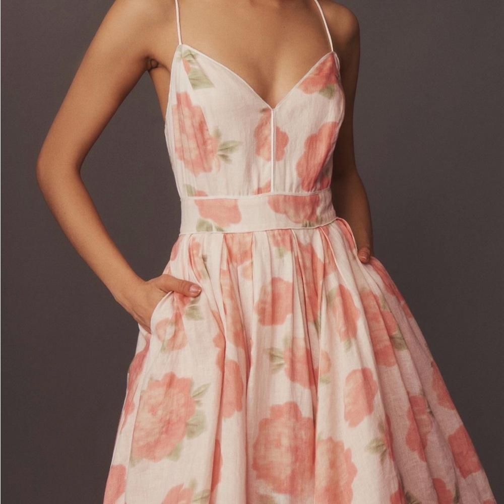 BHLDN Pink and White Floral Midi Dress